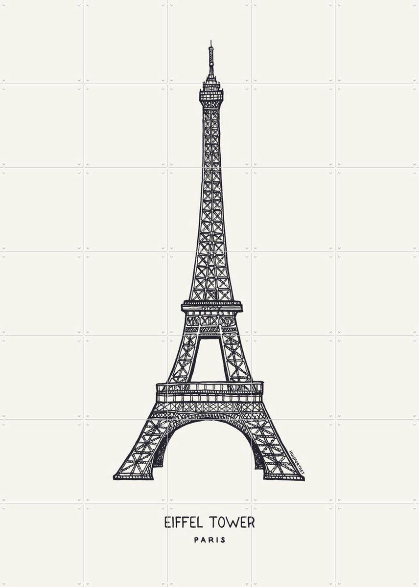 IXXI Eiffel Tower, Huisportret & Kunst in Kaart - 100 x 140 cm - Gratis ophangtool - Grote wanddecoratie en posters - Line art, Illustraties,