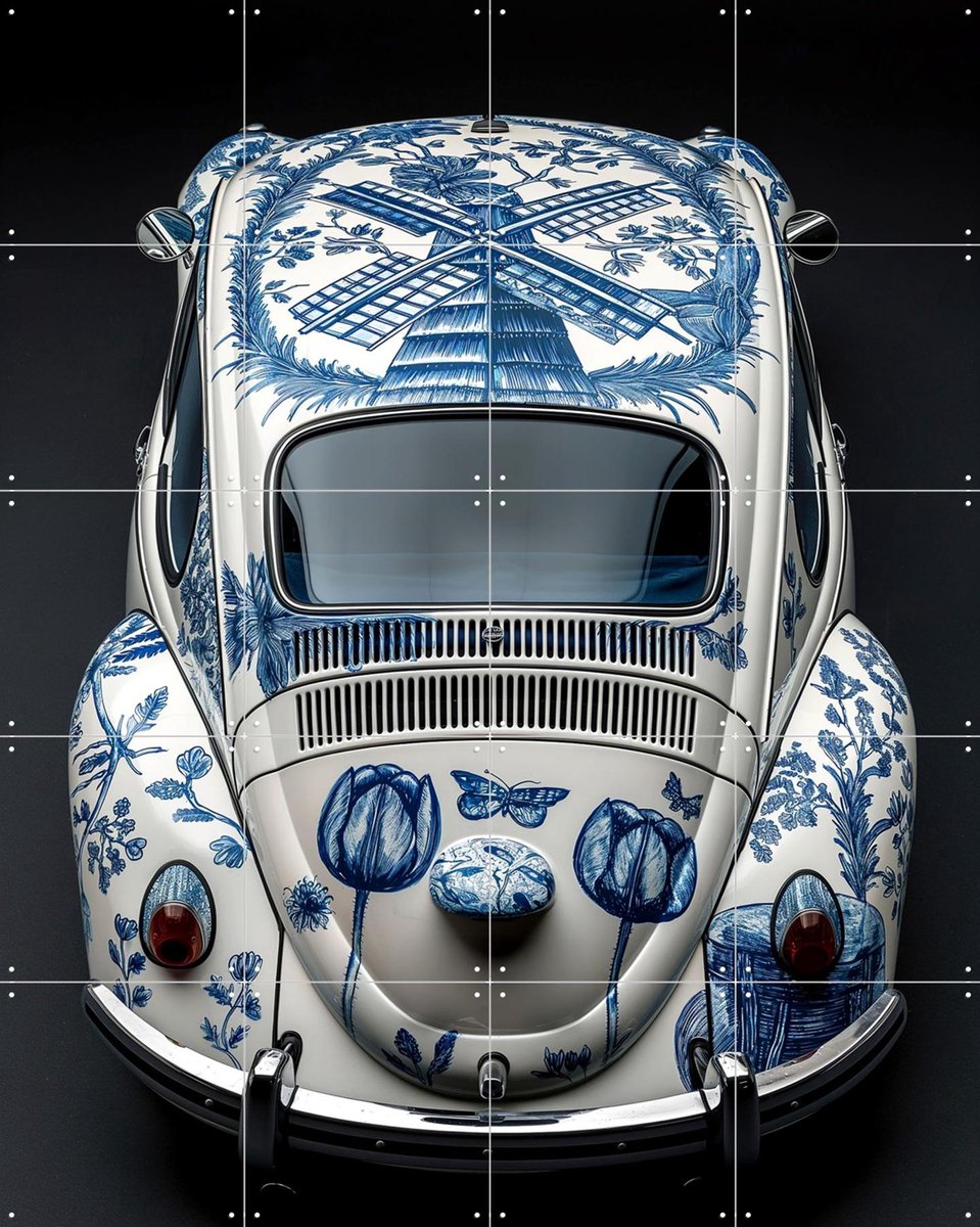 IXXI Delfts Blauwe Kever - Zwart, Margriet Hulsker - 80 x 100 cm - Gratis ophangtool - Grote wanddecoratie en posters - Grafisch Ontwerp