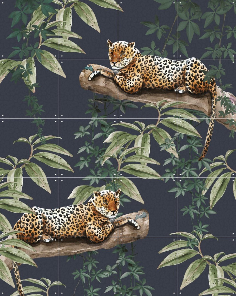 IXXI Chilling in the Jungle, Creative Lab Amsterdam - 80 x 100 cm - Gratis ophangtool - Grote wanddecoratie en posters - Aquarel, Speels