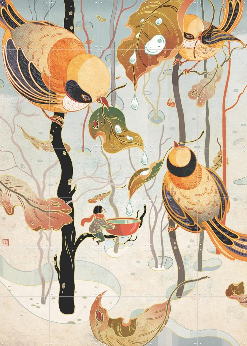 IXXI Seamless, Victo Ngai - 100 x 140 cm - Gratis ophangtool - Grote wanddecoratie en posters - Art Nouveau, Illustraties, Woonkamer, Vogels, Natuur