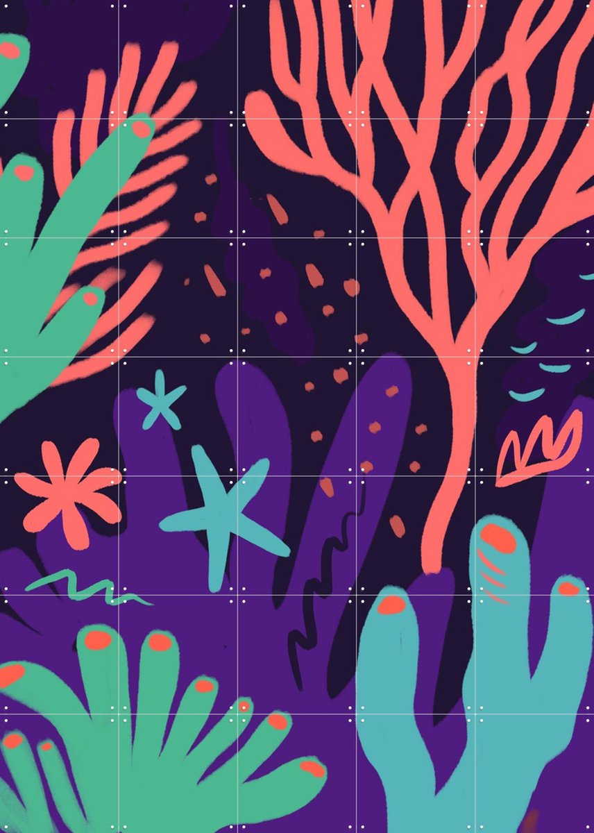 IXXI Sea Corals, Pop-art by Tadej - 100 x 140 cm - Gratis ophangtool - Grote wanddecoratie en posters - Digitale Kunst, Grafisch Ontwerp, Speels