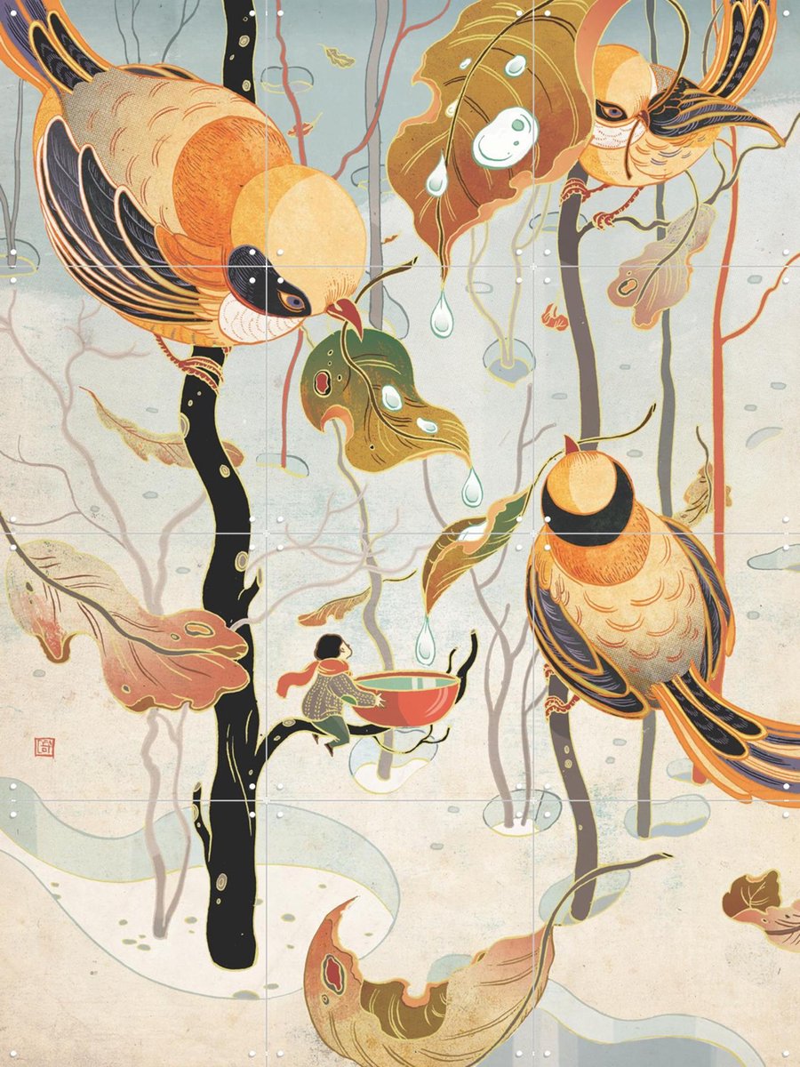IXXI Seamless, Victo Ngai - 60 x 80 cm - Gratis ophangtool - Grote wanddecoratie en posters - Art Nouveau, Illustraties, Woonkamer, Vogels, Natuur