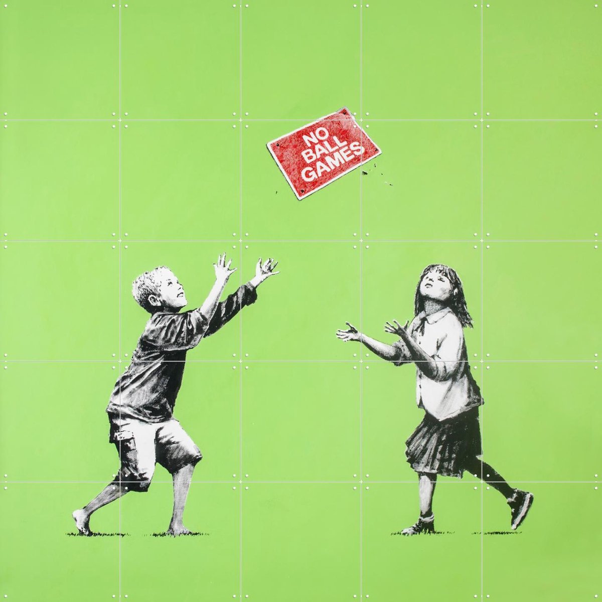 IXXI No Ball Games, Banksy - 100 x 100 cm - Gratis ophangtool - Grote wanddecoratie en posters - Pop art, Street art, Kleurrijk, Speels, Illustraties