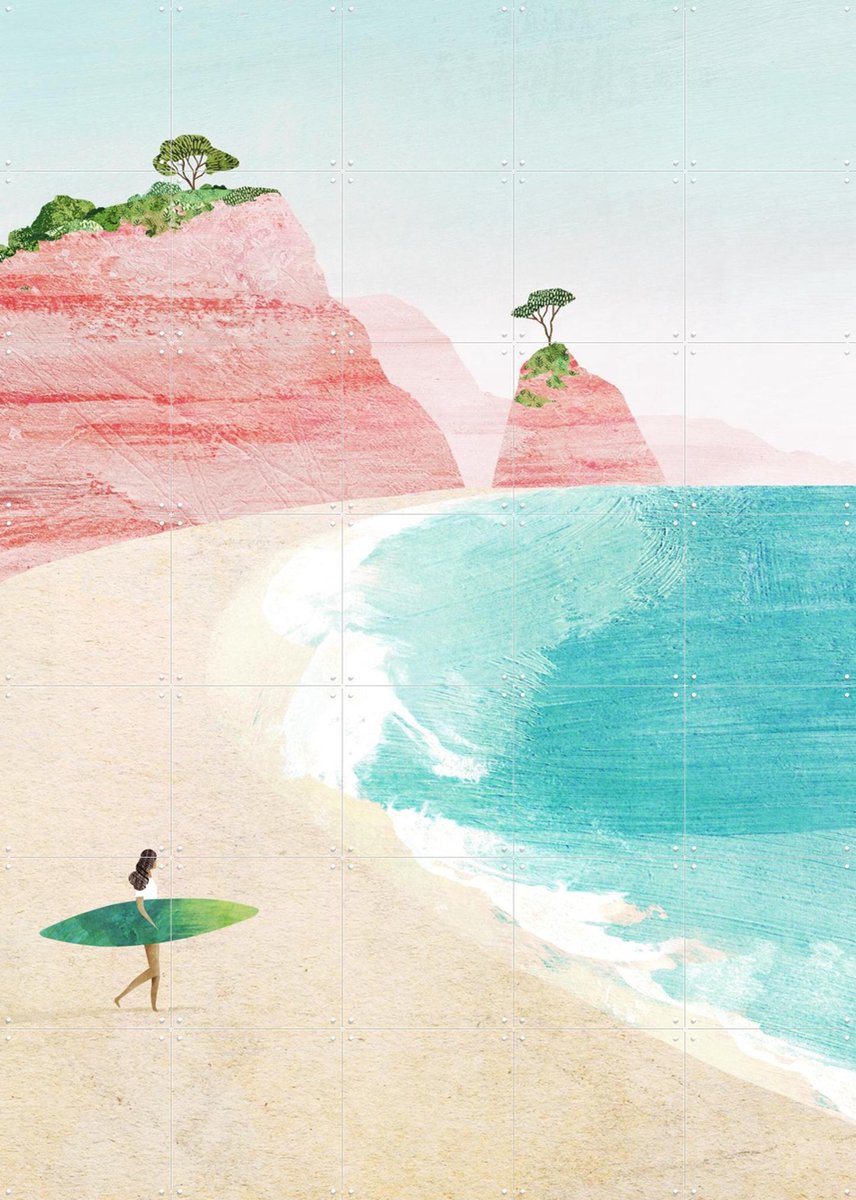 IXXI The Surfer 2, Henry Rivers - 100 x 140 cm - Gratis ophangtool - Grote wanddecoratie en posters - Illustraties, Kleurrijk, Speels, Aquarel
