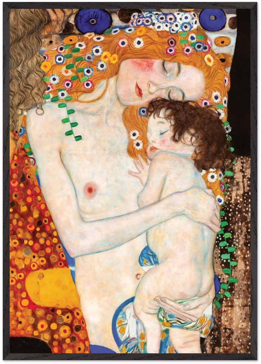 Gustav Klimt - The three ages of the woman Poster met Lijst 70x100 cm - inclusief lijst