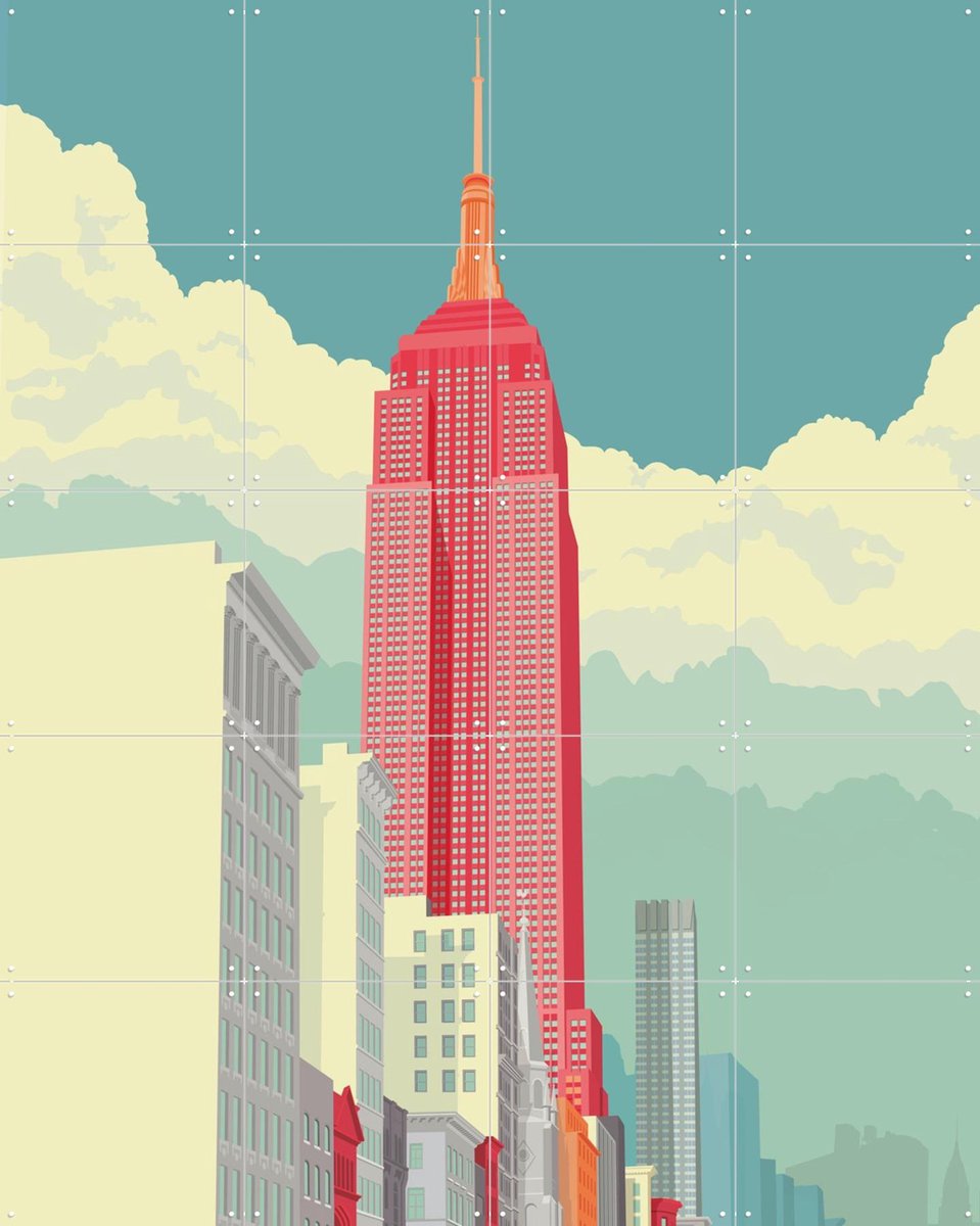 IXXI NYC - 5th Avenue, Remko Heemskerk & Kunst in Kaart - 80 x 100 cm - Gratis ophangtool - Grote wanddecoratie en posters - Kleurrijk, Grafisch