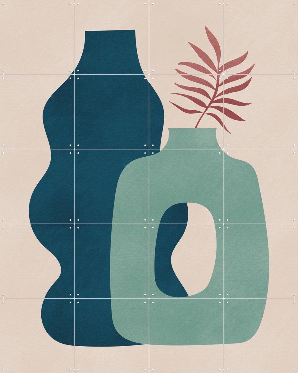IXXI Minimalist Design with Blue and Green Vases, Little Dean & Various - 80 x 100 cm - Gratis ophangtool - Grote wanddecoratie en posters -