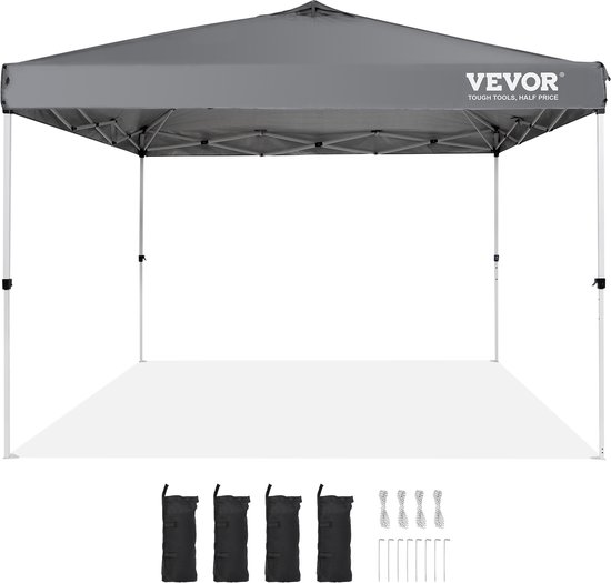 VEVOR Paviljoen 304,8x304,8x320cm Tuintent 250D PU Zilver Gecoate Stof Opvouwbaar Paviljoen Incl. Opbergtas Partytent 6-8 Personen Pop-Up Tent Opvouwbare Tent Tuinpaviljoen voor Kampeertrip van Vevor — afbeelding 2