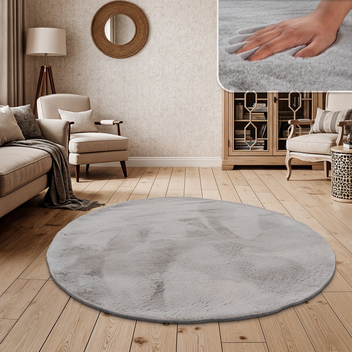 Paco Home Hoogpolig vloerkleed woonkamer kunstvacht superzacht effen 160 cm Rund
