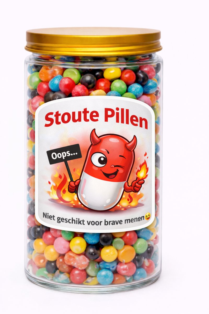 Luxe glazen Snoeppot 1250 ml – "stoute pillen"