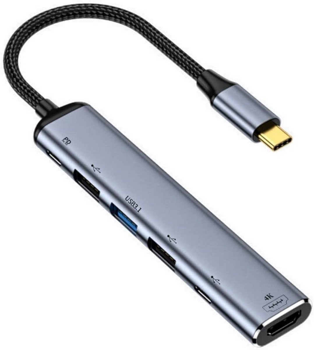 USB C Hub met HDMI 4K 60Hz, 3 USB A Poorten en 100W Power Delivery