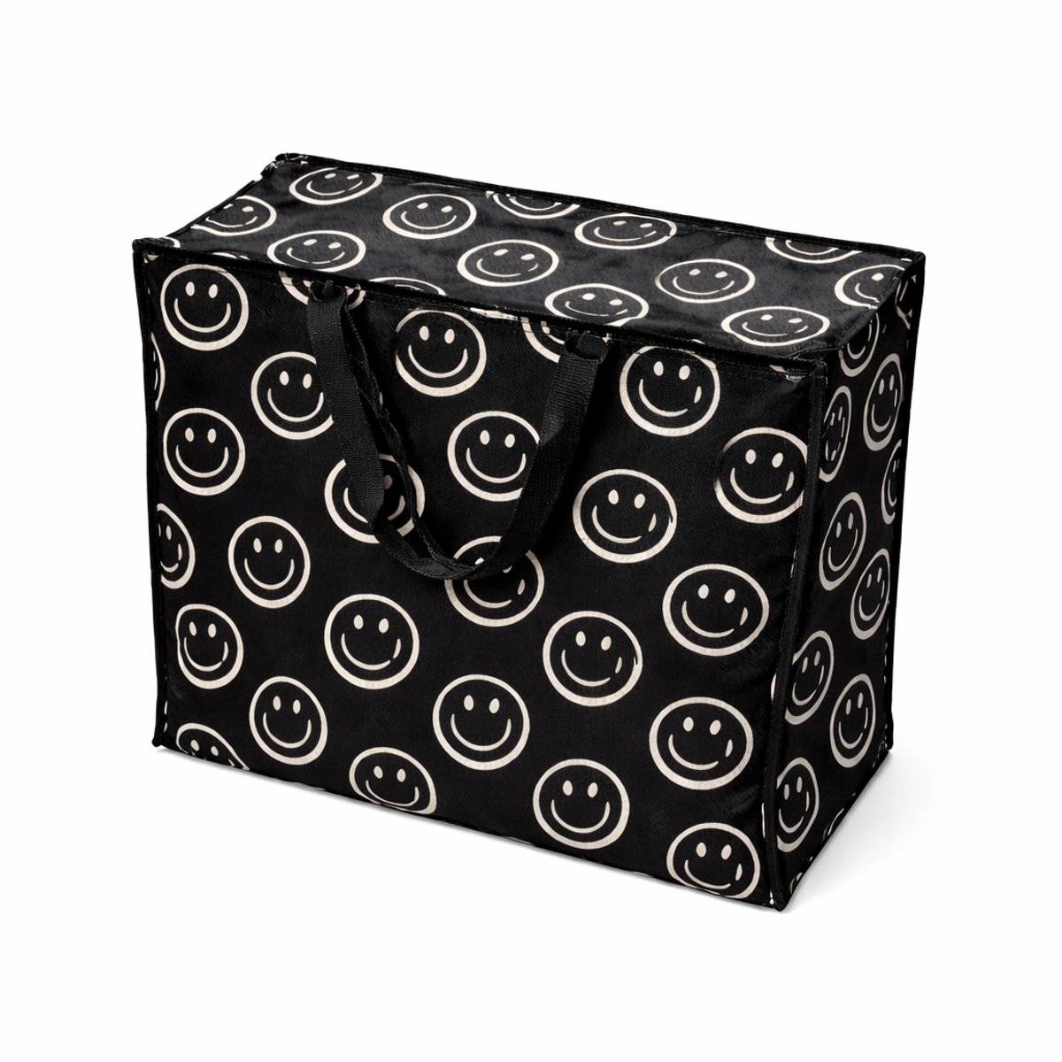 Shopper XL met rits- Opbergtas - Smiley zwart/wit