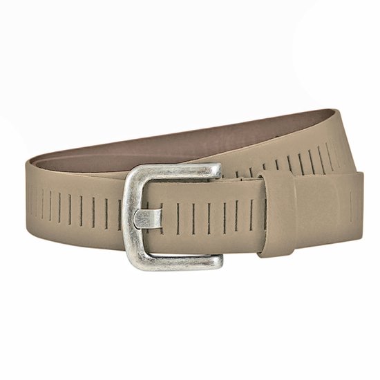 Landley Leren Geperforeerde Sleufjes Riem voor Dames en Heren - Breedte 4 cm - Unisex Ceintuur - Echt Leer - Taupe - Lengte totaal 105 cm / Riemmaat 85