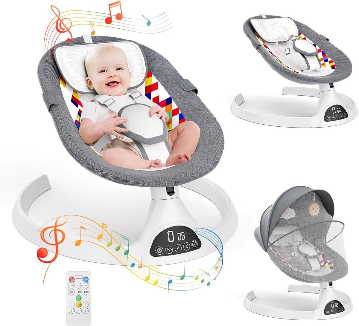 Elektrische Babywipstoel met Muziek en 5 Schommelstanden