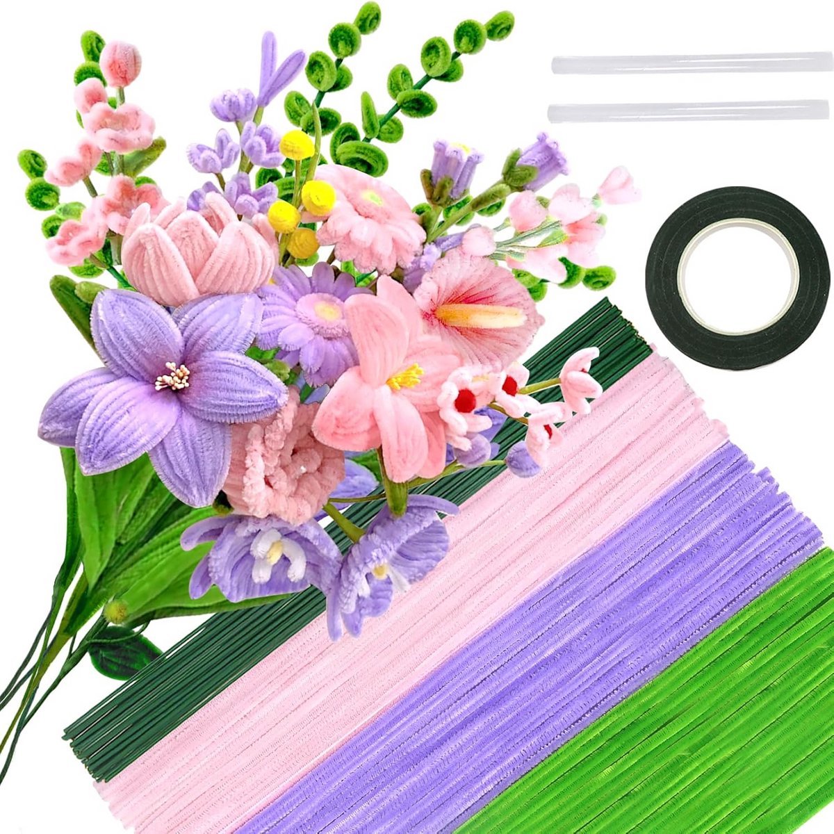 200 Delige Set Knutseldraad Roze Paars voor Bloemen Maken en Knutselprojecten