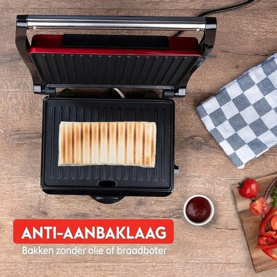 SNJY® Grill Apparaat - Bakplaat Electrisch - Tafelgrill - 1000 W - Zwart/Rood — afbeelding 3