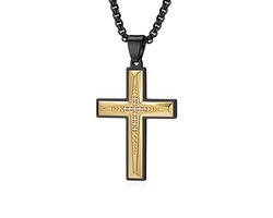 Lumici® | Kruis Ketting v5 – Zwart & Goud – Jezus Ketting – Christelijk Kruis – Geloof – God – Jezus Christus – The Lord – Spiritueel – Religie – CZ Steen – RVS – 45 cm – Cadeau Voor Vrouwen & Mannen