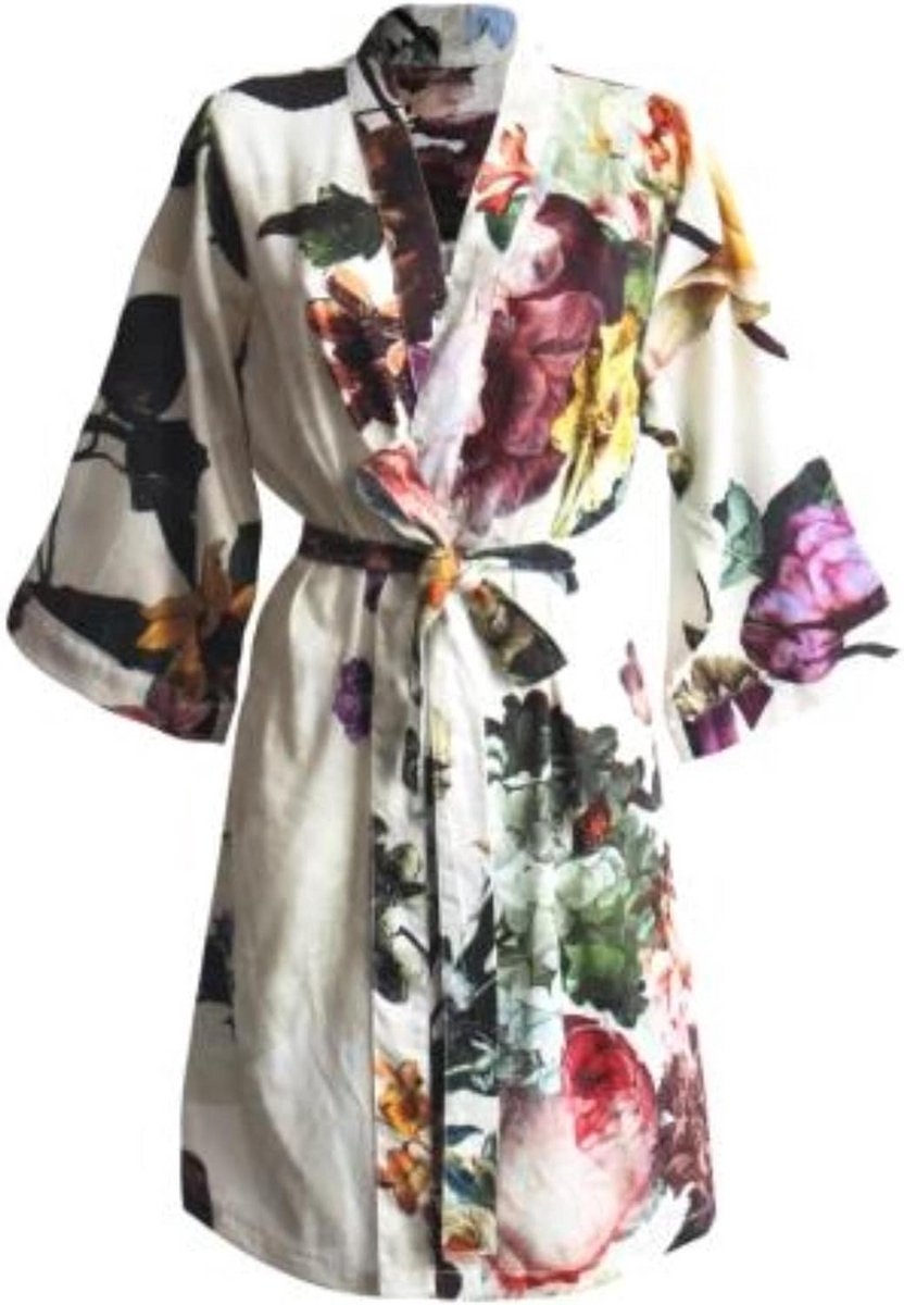 Luxe Katoen Satijnen Kimono met Bloemendruk en Brede Mouwen