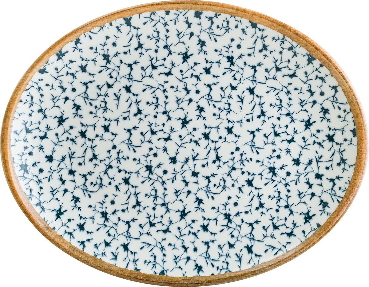 2x Ovale Serveerplaten Porselein 31 cm - Blauw, Wit, Bruin - Vaatwasmachinebestendig