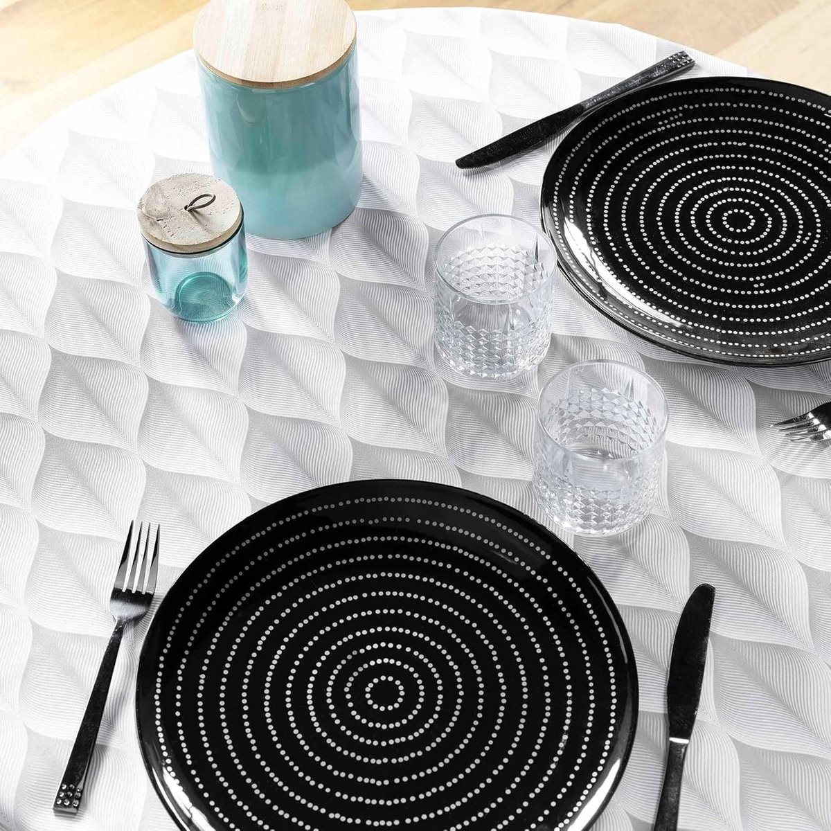 Rond Tafelkleed Grijs Bedrukt Ø 180 cm Polyester Waterafstotend