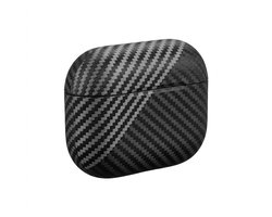 Diepgrijs carbon fiber hoesje voor oordopjes heren dames met streep patroon geschikt voor AirPods 4 hardcase beschermhoes
