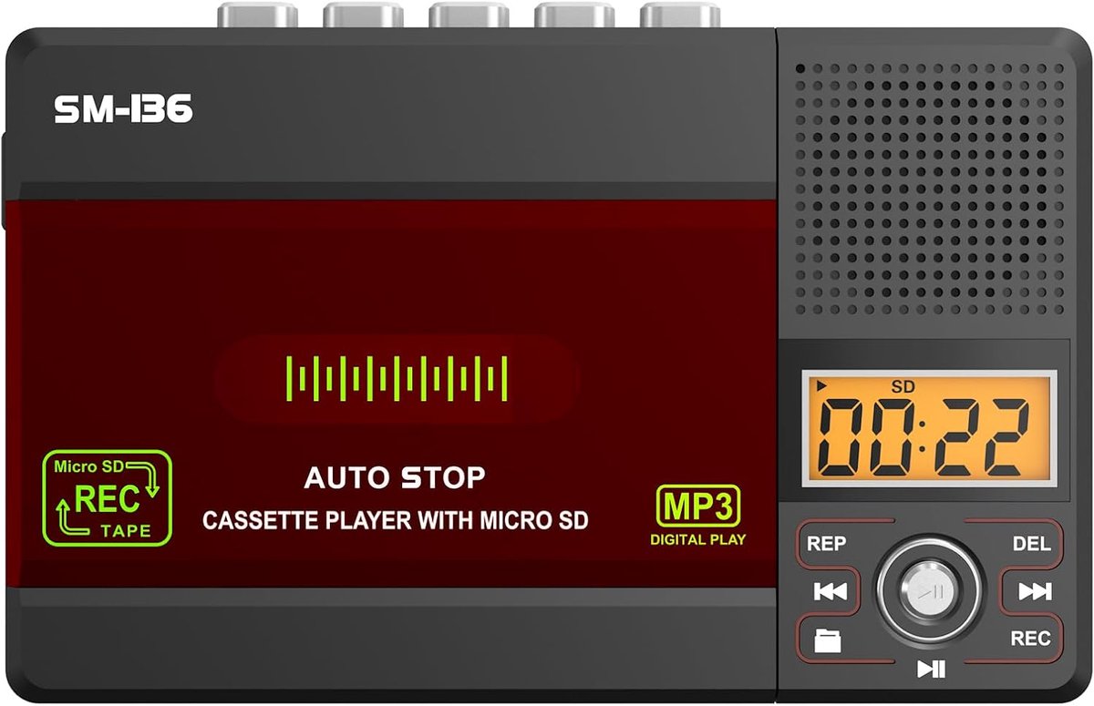 Draagbare Cassettespeler met USB C, SD-kaart en Opnamefunctie