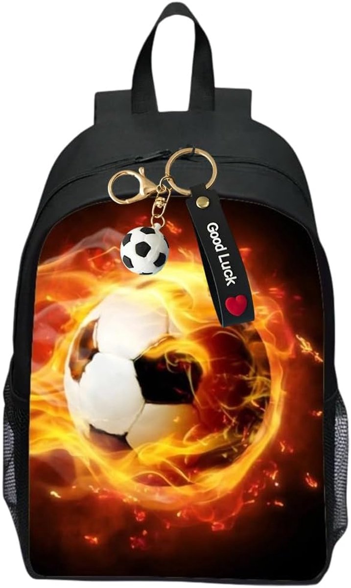 Grote 3D Voetbal Rugzak voor Jongens en Meisjes - Schooltas met Sleutelring