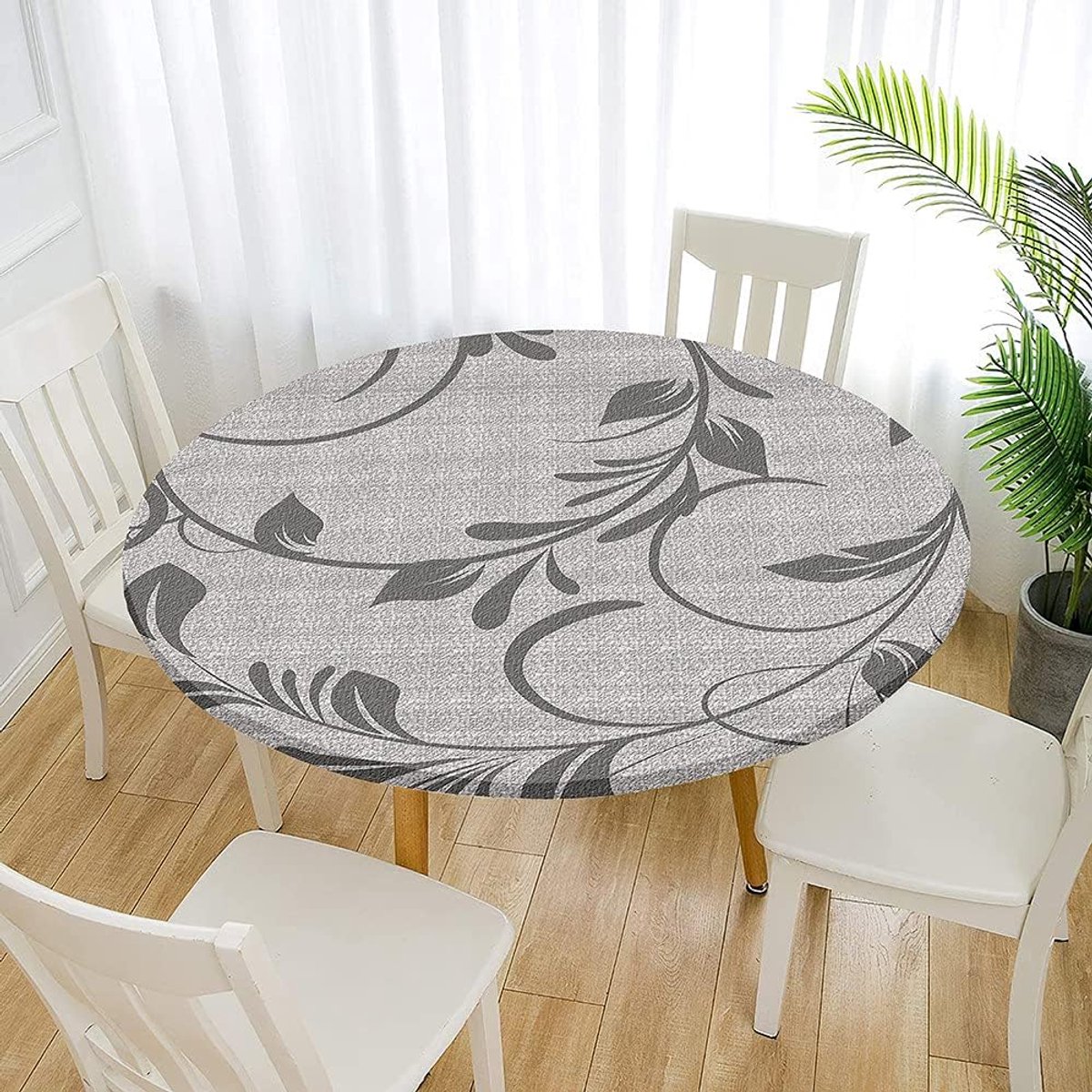 Ronde Tafelkleed met Elastische Rand, Waterdicht en Afwasbaar, 3D Bladeren Print