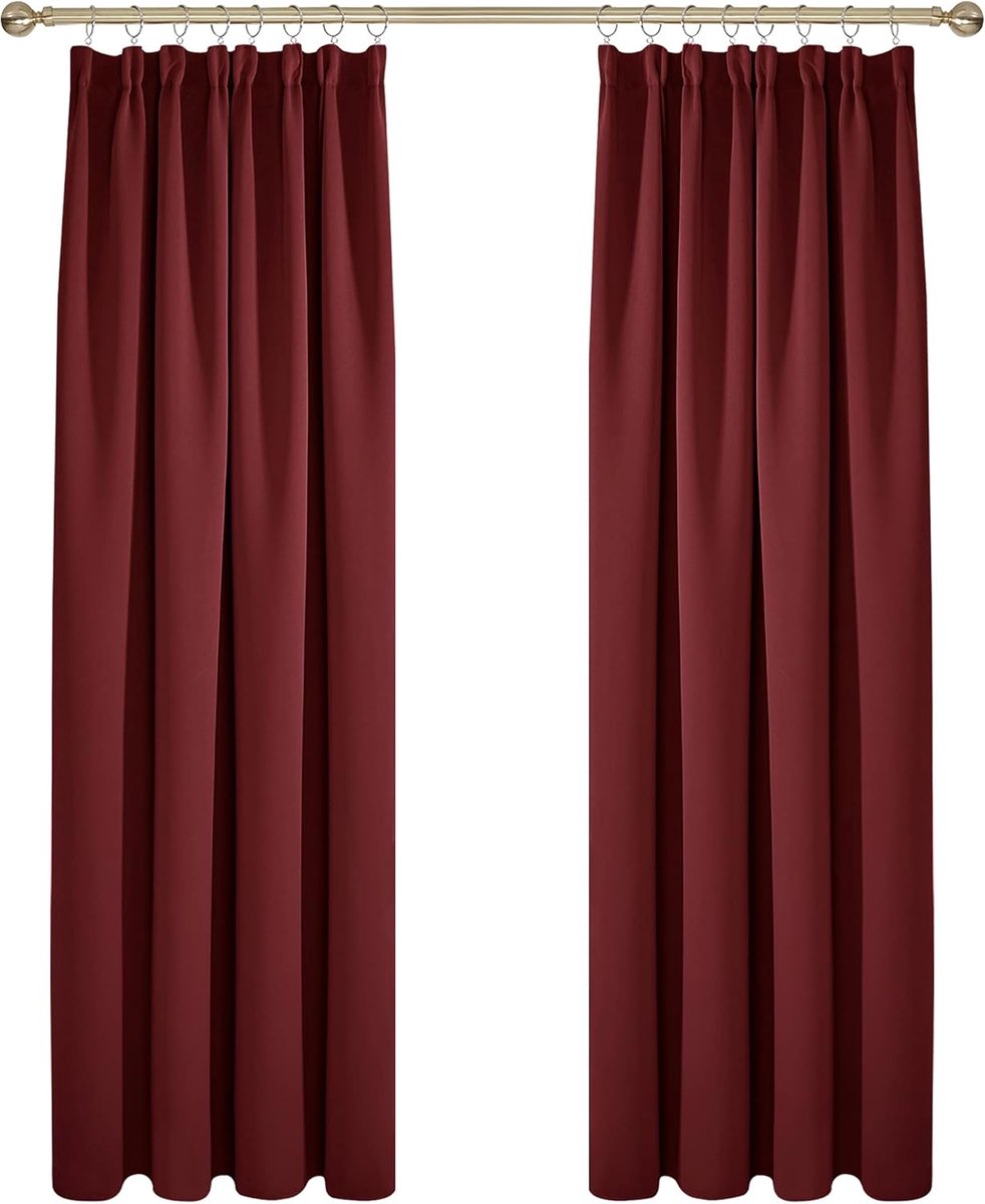 Luxe Verduisterende Gordijnen met Plintstang 132x244 cm - Donkerrood - Set van 2