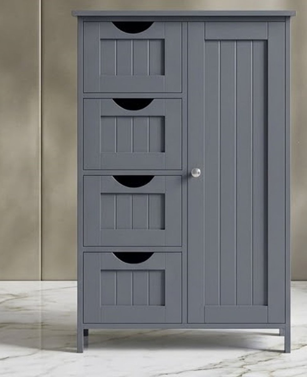Serena Badkamerkast, kleine badkamerkast, bijzetkast, commode, met 4 lades, kastdeur, verstelbare plank, 30 x 55 x 82 cm, lauriermaat LHC041C02 - Casa Serena