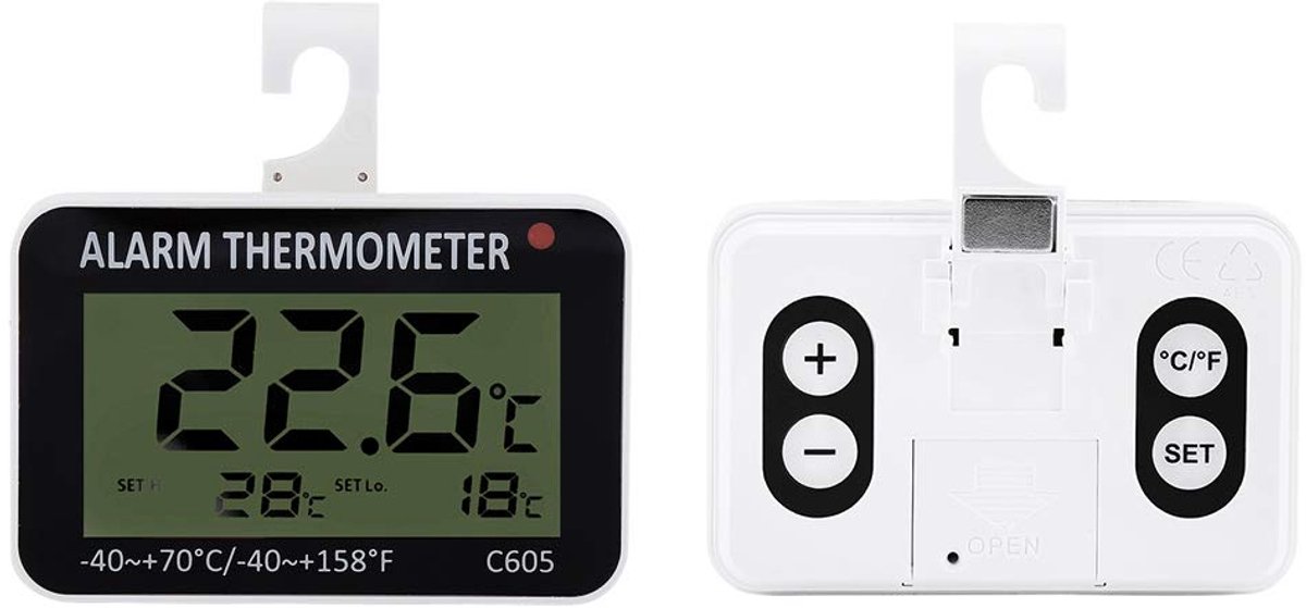Koelkast Thermometer - Vriezer Temperatuurmeter - Voedsel Veiligheid - Dubbele Sensor - 6.5 x 4.3 cm - Wit