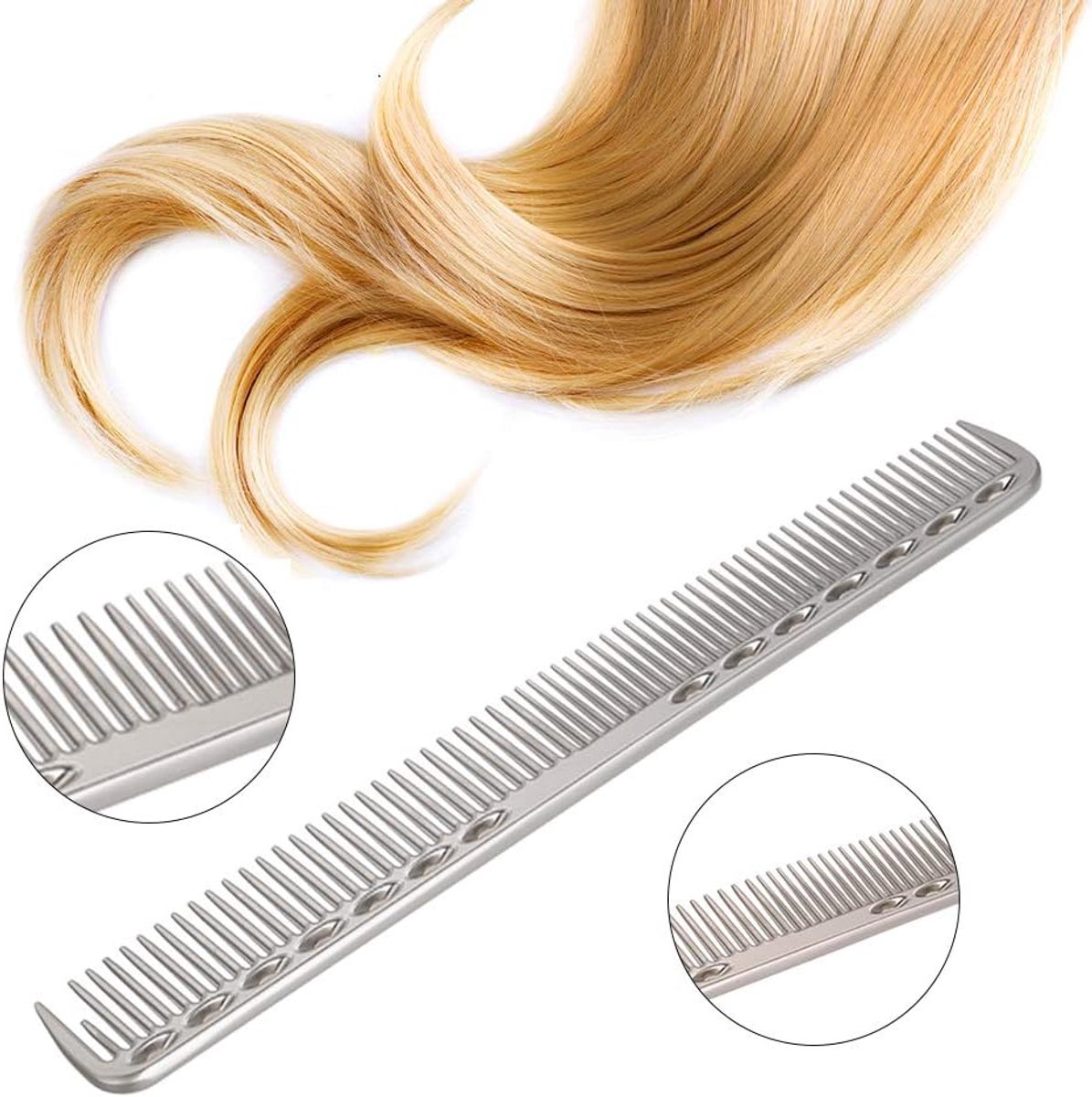 Roestvrijstalen Kam - Haarkam Stylingkam - Dagelijkse Haarverzorging - Dubbele Tanden - 17.5 cm Lengte - Zilver