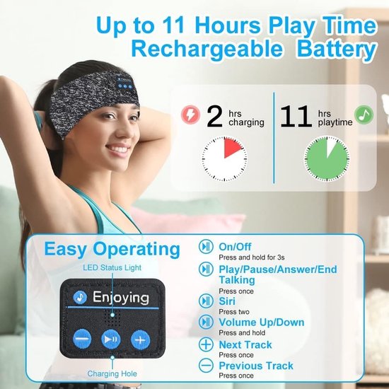 Bluetooth Slaap Headband met Dunne Speakers voor Zijslapers en Sport van Merkloos — afbeelding 3