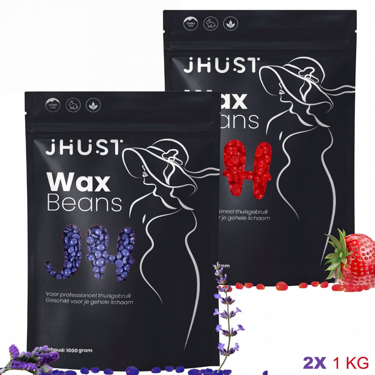 JHust® Wax Beans 2KG Lavendel + Strawberry - Wax Parels - Wax Bonen - Wax Korrels - Waxparels - Harskorrels - Hars korrels - Wax ontharen - Wax Pearls - Hars bonen - Hard Wax Beans - Wax - Wax Parels - Hars parels - Kerstcadeau voor vrouwen