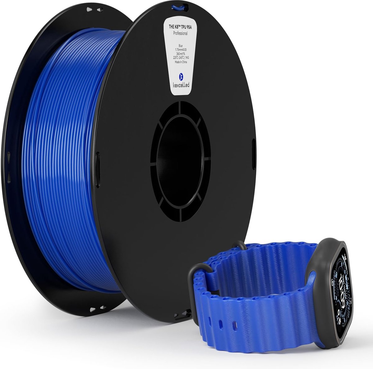 Flexibel 3D Filament - TPU Materiaal - 3D Printen - Shore 95A Taaiheid - 175 mm 1 kg - Blauw