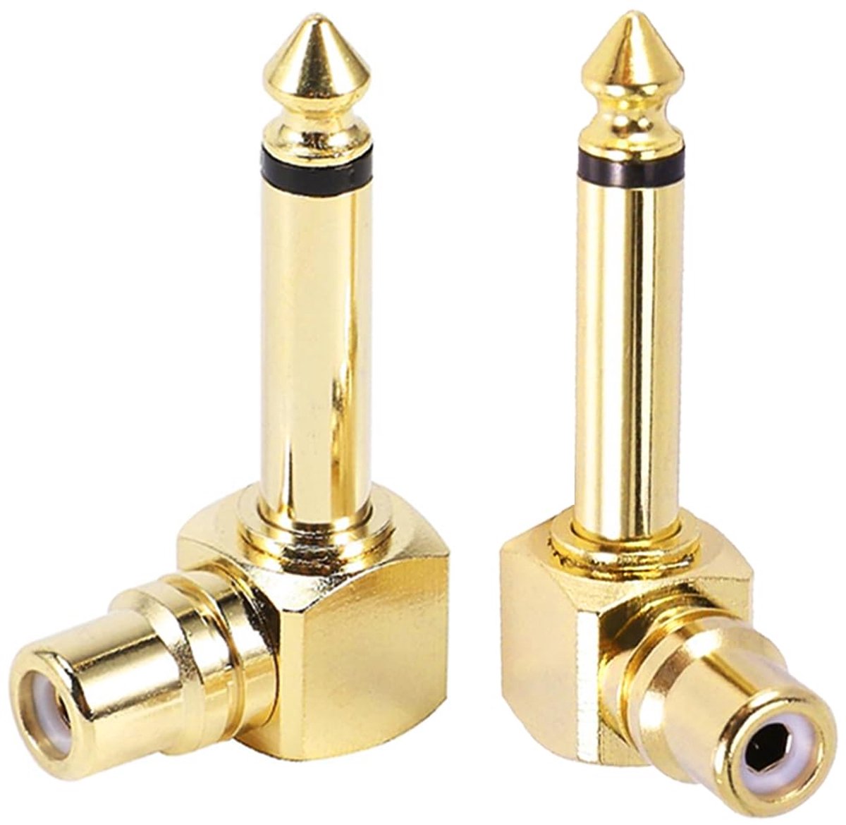 Audio Adapter - Kabel Connector - Geluidsverbinding - 90 Graden Hoek - 6.35mm naar RCA - Goud