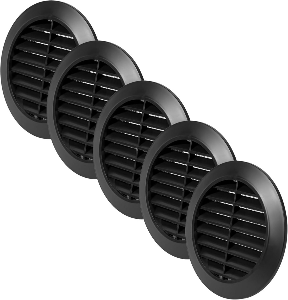 5 Stuks Ronde Ventilatieafdekking 80mm Zwart met Insectenbescherming - Rooster voor Badkamer en Ventilatieopeningen