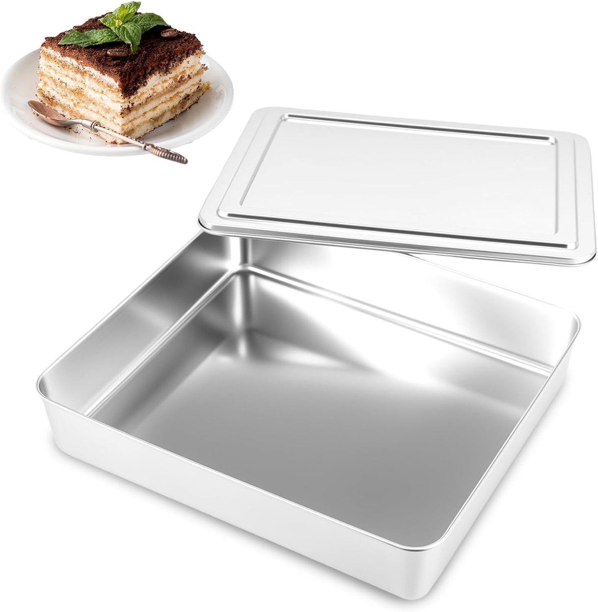 RVS Bakplaat met Deksel Rechthoekig - Taartvorm voor Tiramisu en Desserts