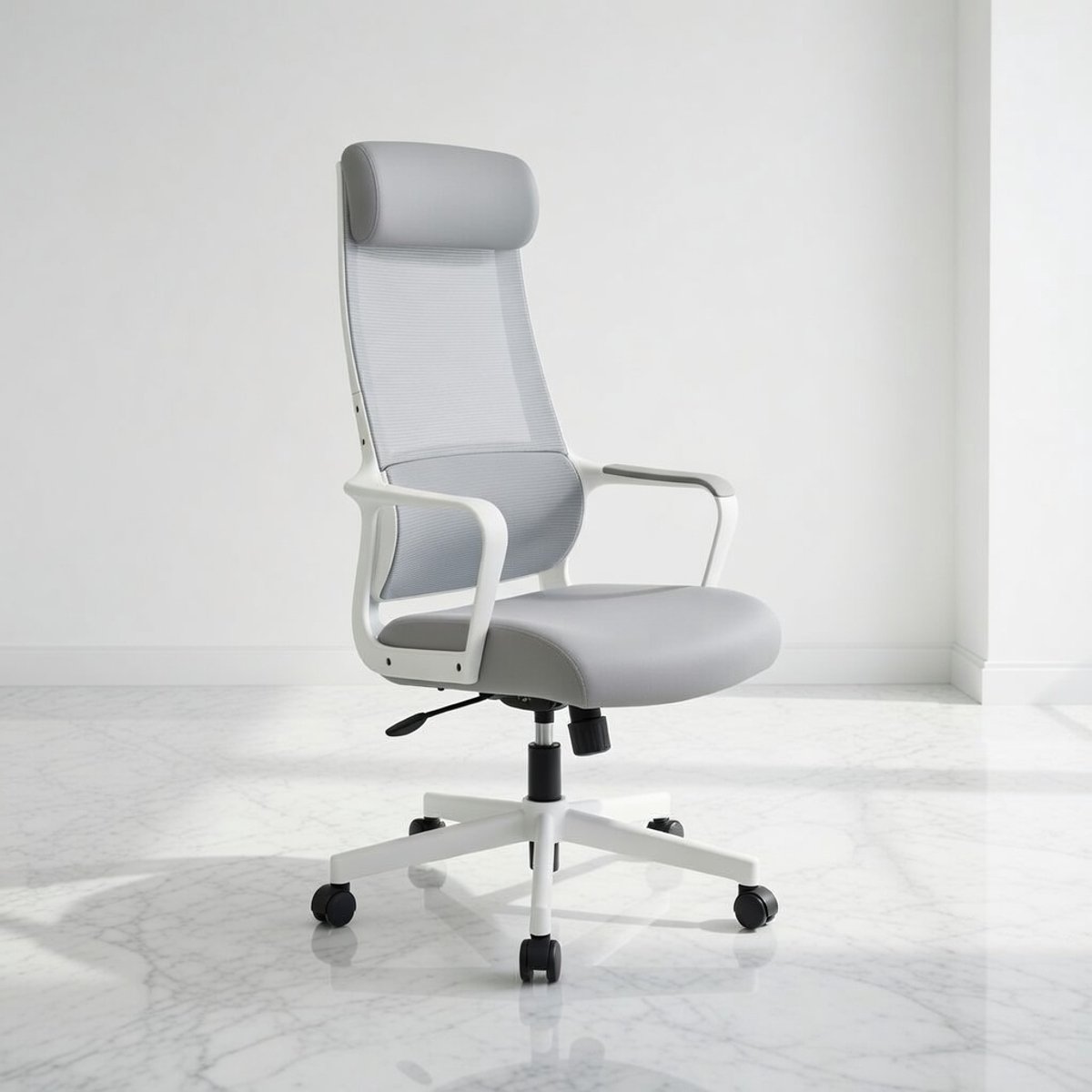 Ergonomische Bureaustoel Casa Serena Futura - Mesh Chair met Verstelbare Hoofdsteun, Lendensteun en Breed Zitkussen - Thuiswerkstoel EN 1335 - Grijs - Draagvermogen tot 200 kg – Afmetingen op aanvr...