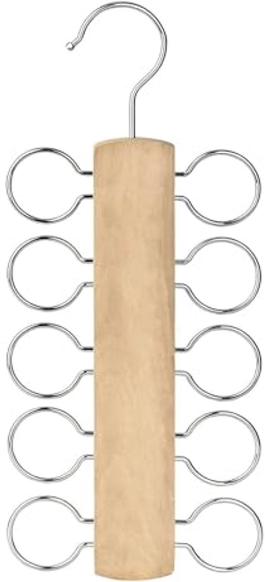 Ultiluxe® Sjaalhouder - Ophangen van Sjaals - Kledinghanger voor Kledingkast - 13 x 30 cm - Houten Kleerhanger - Multifunctioneel - Ruimtebesparend - Beige/Zilver