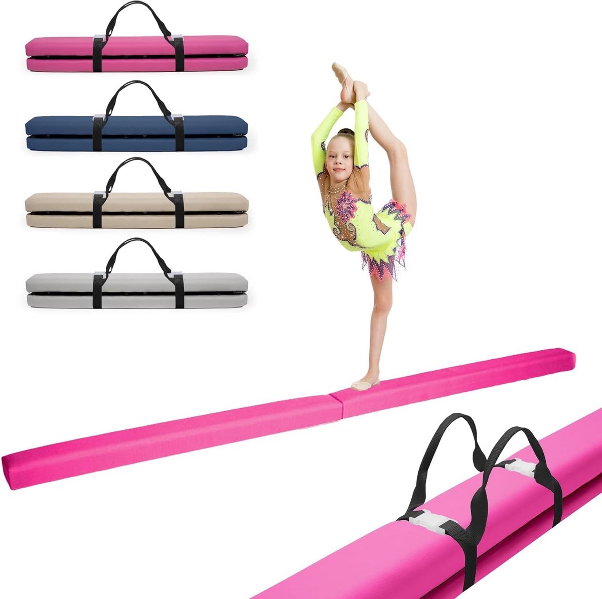 Gymnastiekbalk - Evenwichtsbalk - Thuistraining Balans - Inklapbaar Zacht Oppervlak - 200 cm Lengte - Roze
