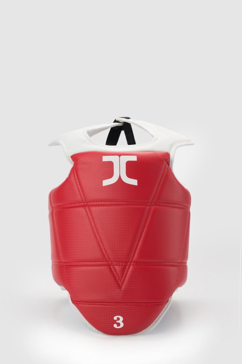 Taekwondo-borstbeschermer Premium JC | WT-goedgekeurd | Rood / Blauw (Maat: M)