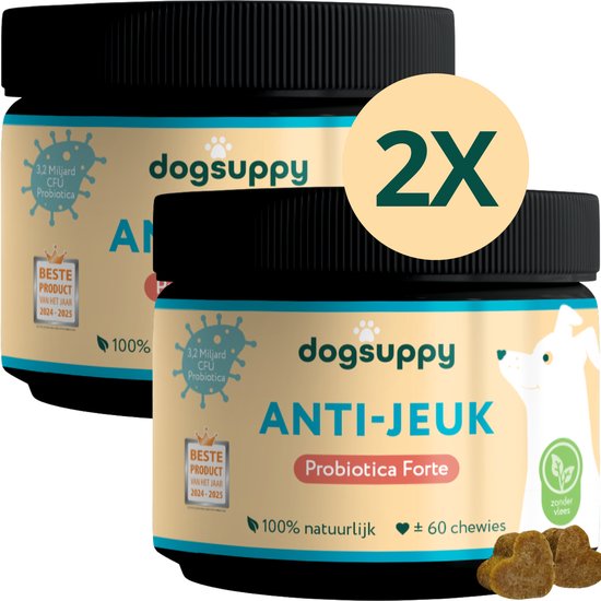 Anti-Jeuk Probiotica [zonder vlees] - Bij Krabben, Poten likken en Allergieën - 100% natuurlijk - 120 heerlijke snoepjes - Vermindert Huidgevoeligheid - Ondersteunt Darmgezondheid & Natuurlijke Weerstand - 3.4 miljard CFU Probiotica per snoepje