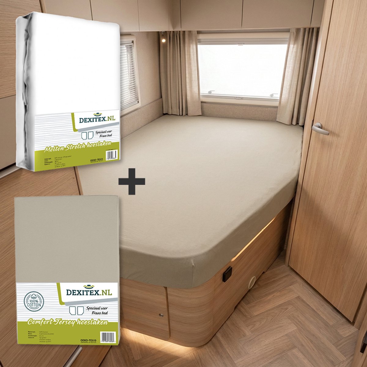 Textielpakket Frans bed - 1 molton met 1 x Zandkleur hoeslaken, RECHTS