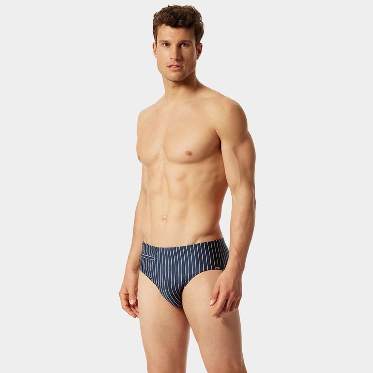 SCHIESSER Nautical Casual heren badkleding - zwemslip met ritsvak tricot gerecycled stroken admiraal — afbeelding 7