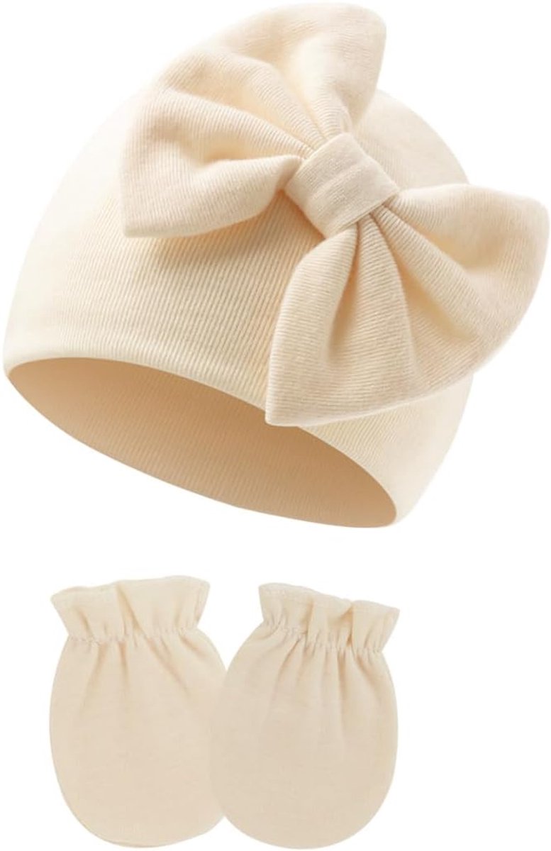 Babymuts en Mouwloze Wantjes Set voor Pasgeboren Jongens en Meisjes (0-6 Maanden) - Zacht Katoen