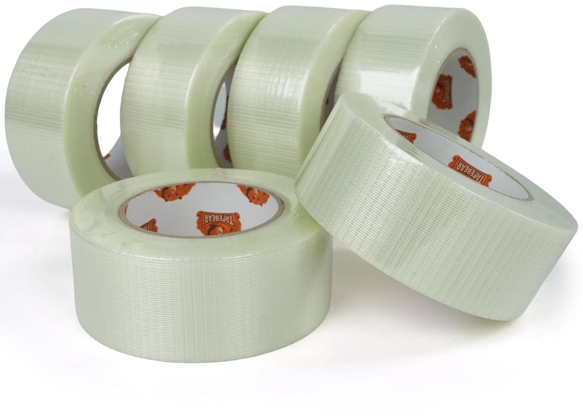 Sterk Glasvezeltape - Bi-Directioneel Versterkt Voor Pallets, Verpakking en Verzending - 6 Rollen - 50mm x 55m