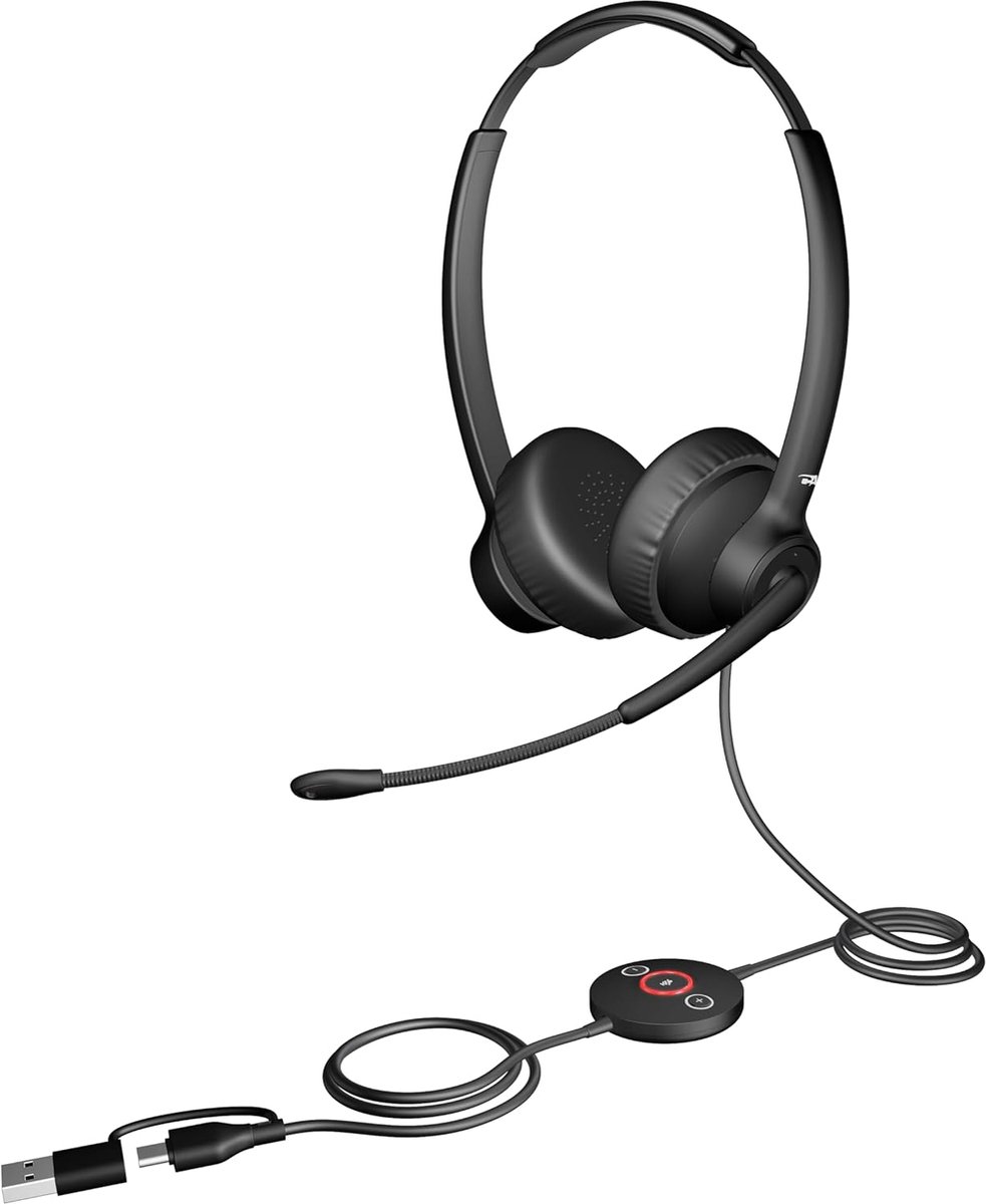 Cyber Acoustics USB-C-headset met AI-ruisonderdrukking (AC-304C) – AI-microfoon ruisonderdrukking elimineert achtergrondgeluid in kantoren, huizen of elke omgeving