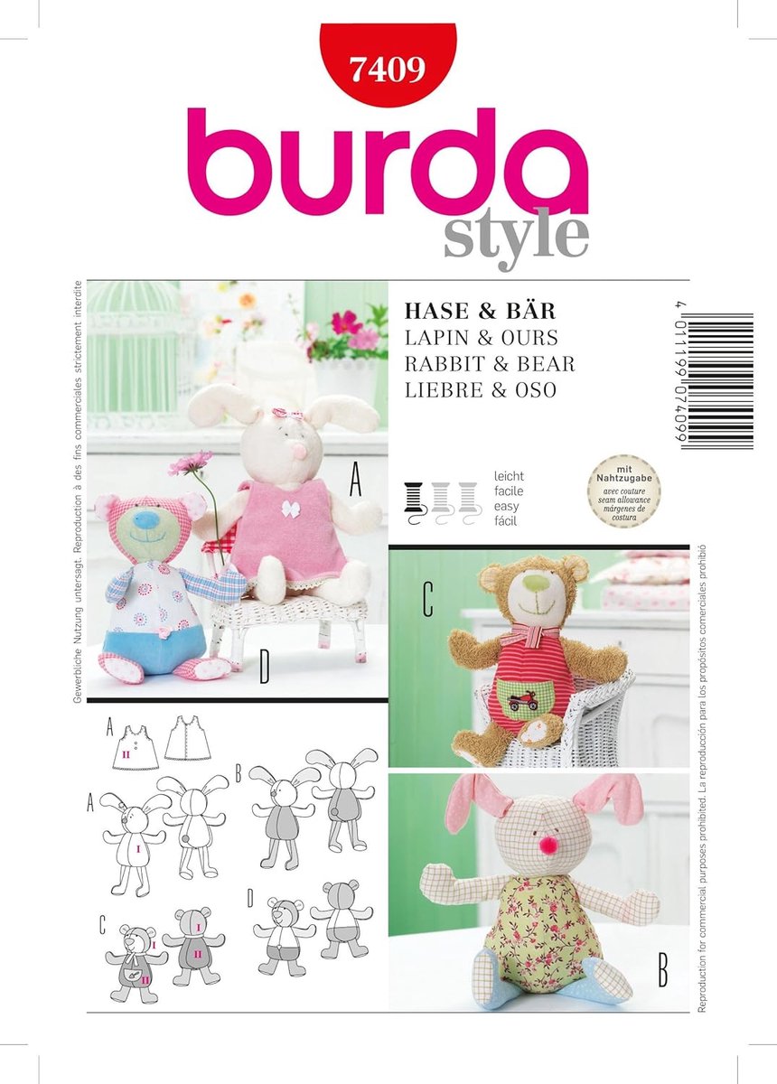 Patroon Knuffeldier - Naaipatroon Dieren - Zelf Maken - Met Kleding Detail - 24-29 cm - Niet Van Toepassing