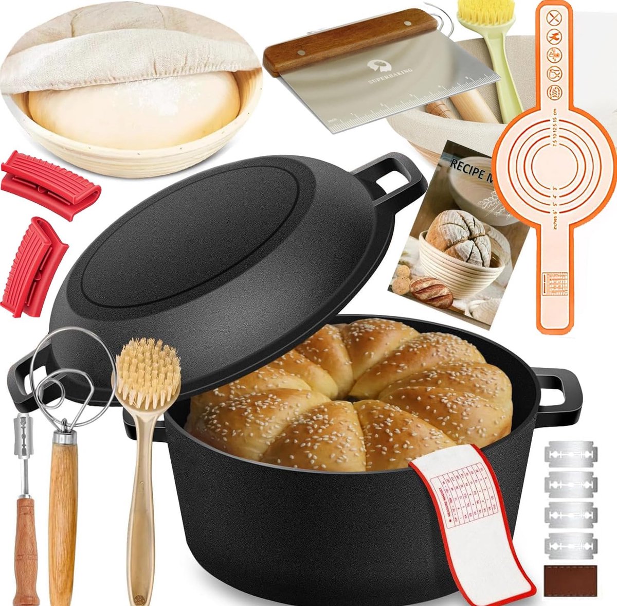 Gietijzeren braadpan met deksel voor brood bakken en sudderen